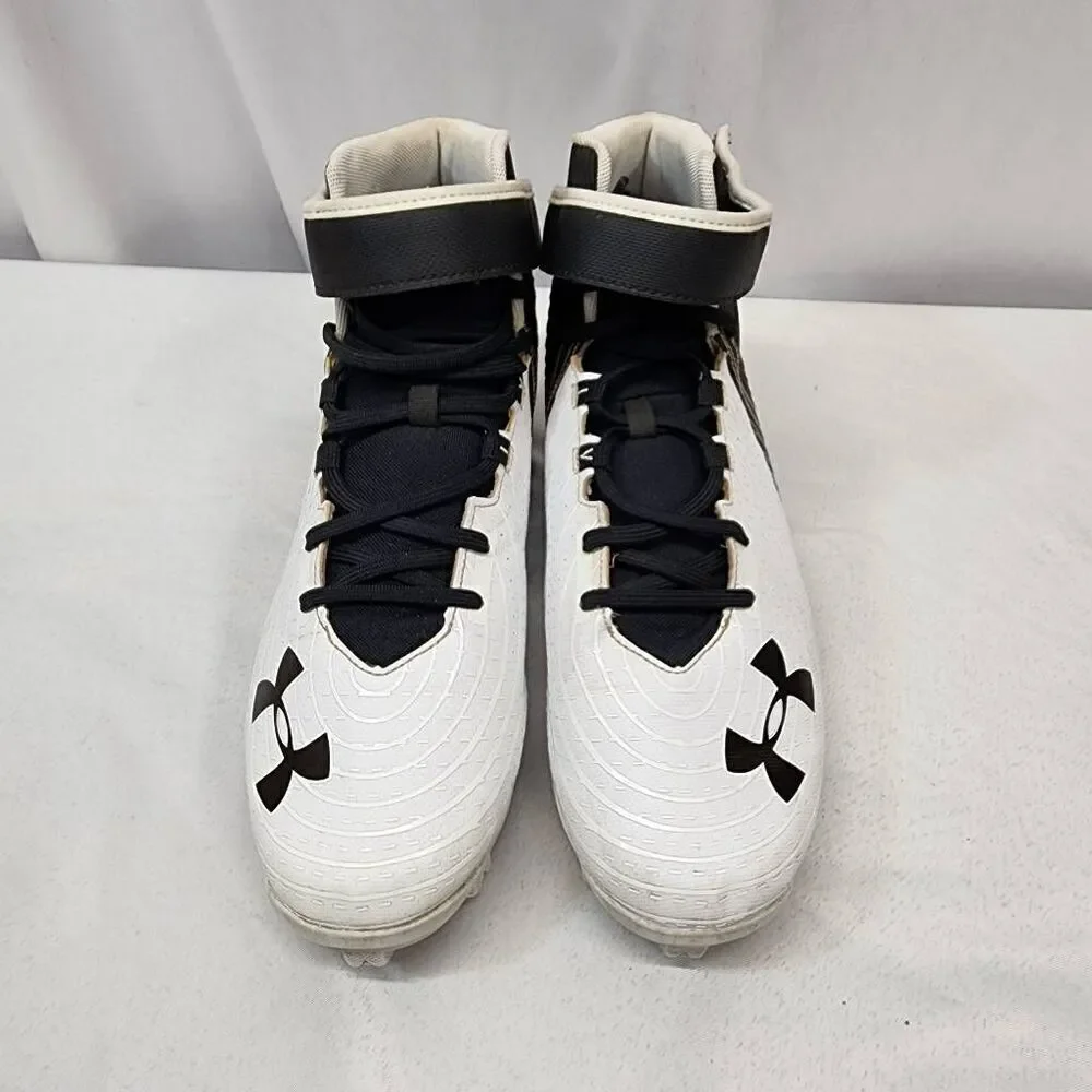 Under Armour Men's 11.5 Harper 4 Mid Rm Baseball Shoe white and black Cleats